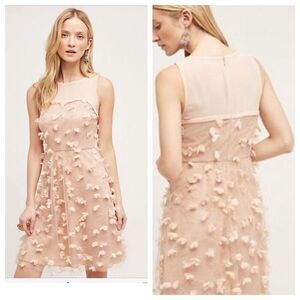 Anthropologie Eva Franco Flutter Fleur Dress Size 2 Tulle Flower Petal Pink Blus